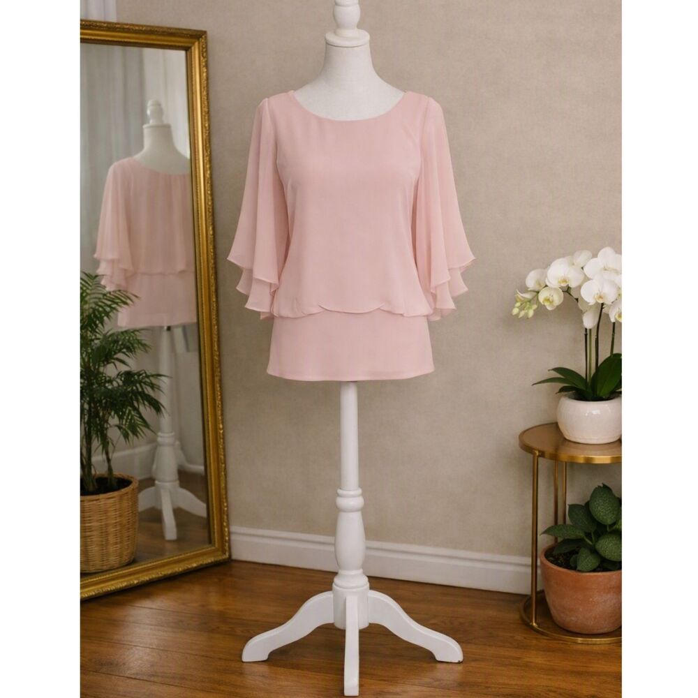 Coco Bianco Women’s Blush Pink Layered Flutter Sleeve Blouse Size Small NWOT
